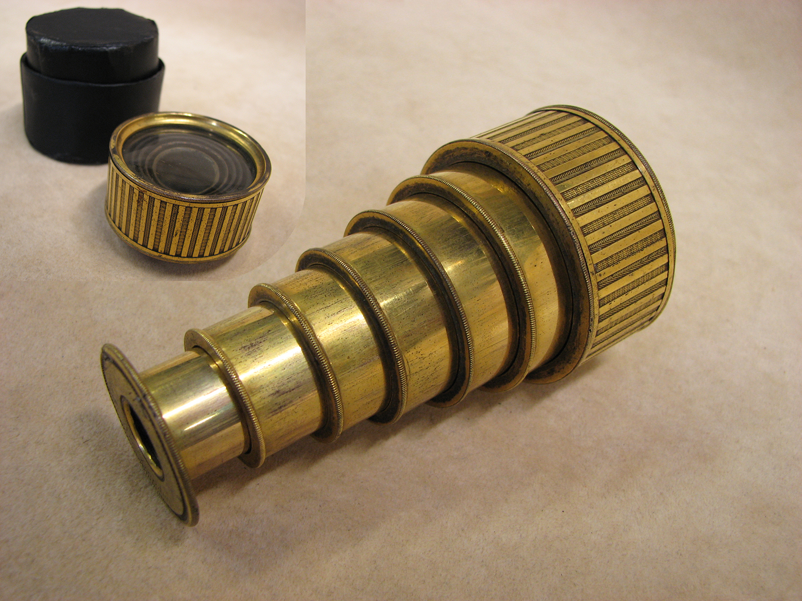 19th century Thomas Rubergall 6 draw brass monocular spyglass, circa 1820